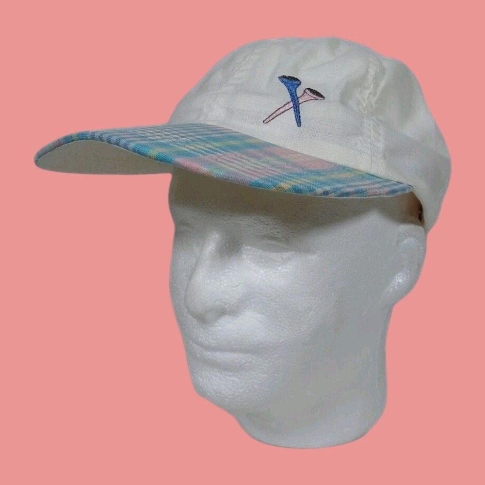 Imperial Headwear Womens Golf Hat White Pastel Plaid Bow One Size Made in USA